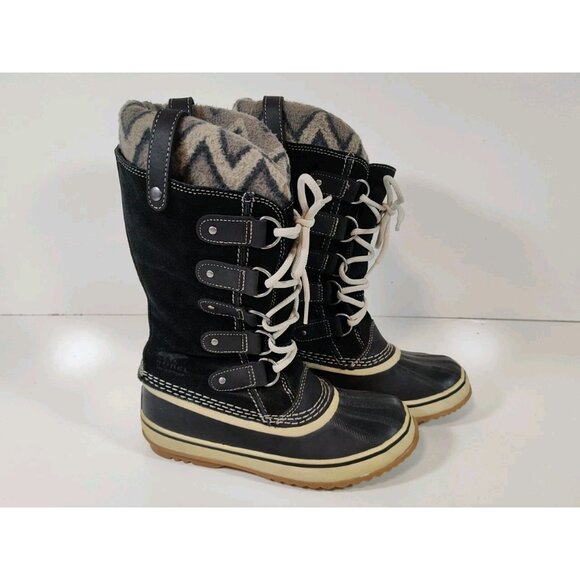 Sorel Joan Of Arctic Knit II Winter SnowBoots Women's 6.5 Black Suede NL2142-010 - Picture 1 of 10